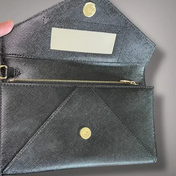 Like New TORY BURCH Black Saffiano Leather Robinson Envelope Wristlet Clutch - Picture 11 of 14